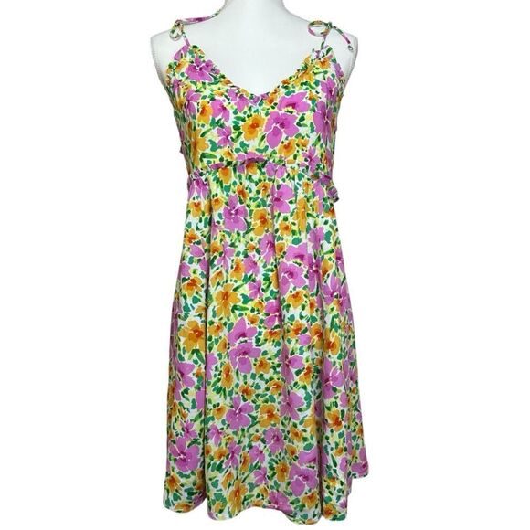 Patrons of Peace Malibu Floral Flowy Short Dress in IV Lime Flower Size XL - Picture 2 of 8